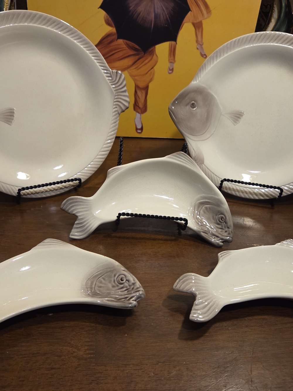 Ceramic Fish-Shaped Serving Dishes in Cream and Gray - Brand Waechtersbach